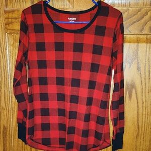 Old Navy Red and Black Checkered Long Sleeve Top WOMEN'S size L